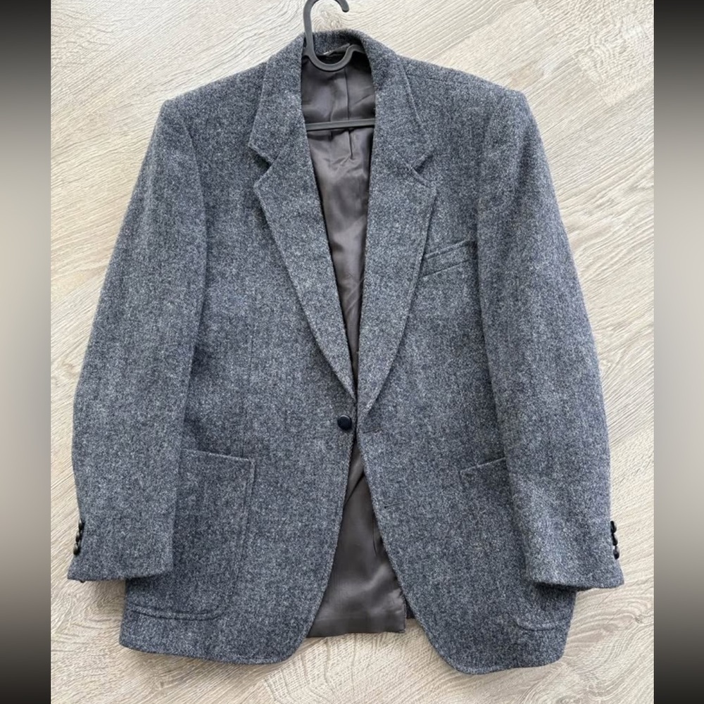 Harris Tweed Men’s Jacket In Grey, 100% Virgin Wool, Size Large